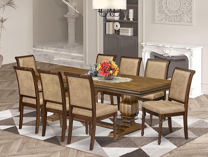 LKCY9-AWA-28 9-Piece Kitchen Table Set Includes a Dining Table and 8 Beige by LuxebyEastWestFurniture