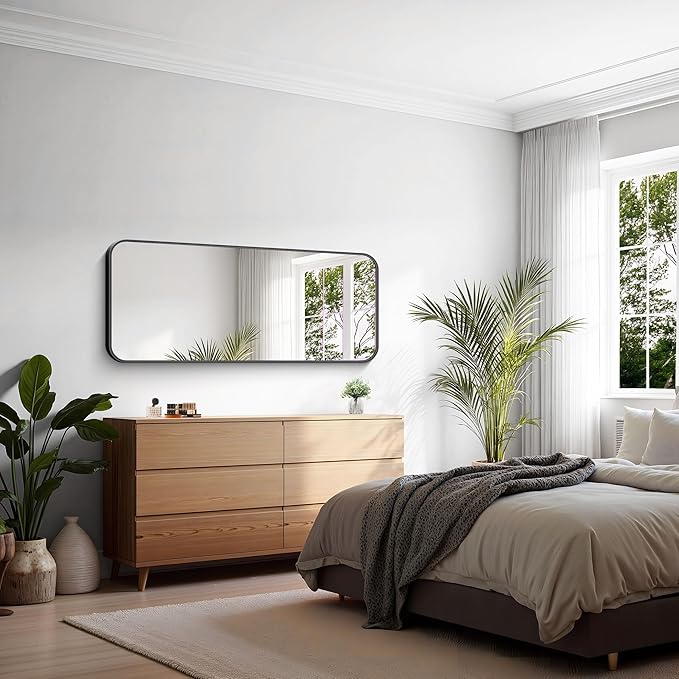 KOCUUY Black Rectangle Mirror, Classic Design of Upgraded Shatterproof Glass - Image 3