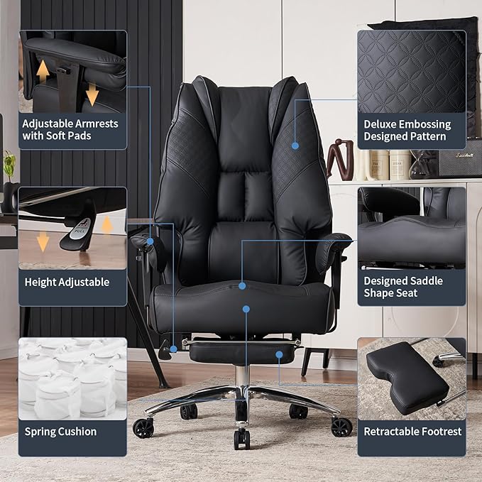 Big and Tall Office Chair 400lbs Wide Seat, Leather High Back Executive Office - Image 3
