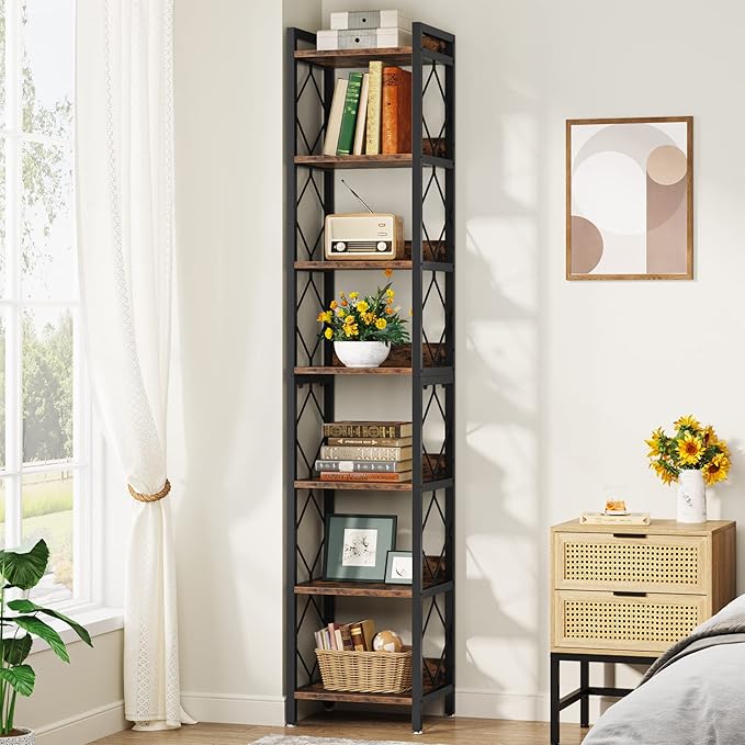 Tribesigns 78.7 Inch Extra Tall Narrow Bookshelf, 7-Tier Skinny Bookcase - Image 4