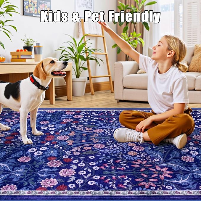 Area Rug Living Room Rugs: Floral 4x6 Washable Rug Vintage Soft Boho Non-Slip - Image 8