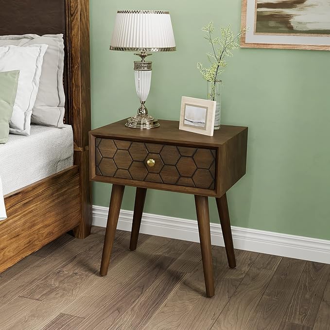 COSIEST Mid-Century Nightstand, Modern MDF Bedside Table, Accent Wood End Table - Image 7