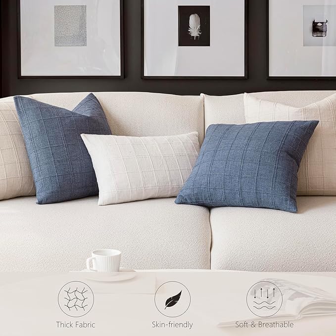 Foindtower Set of 2 Decorative Linen Check Throw Pillow Covers Neutral - Image 7