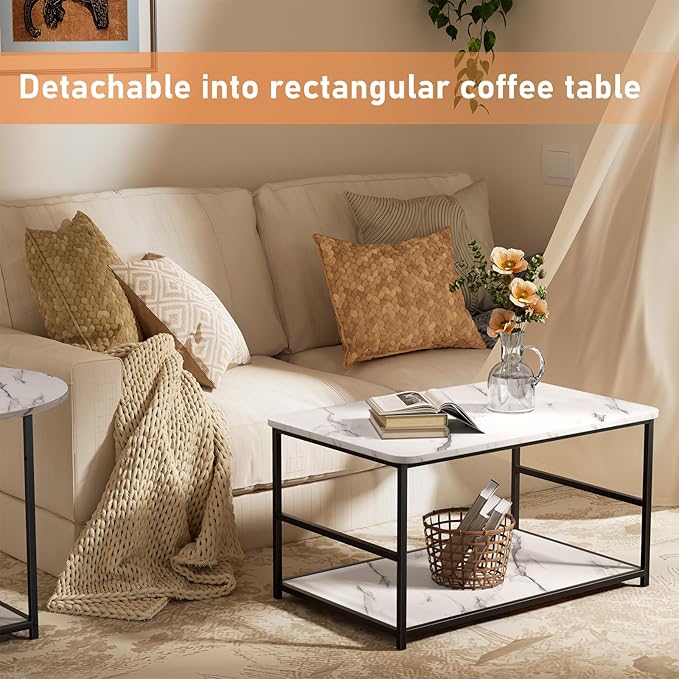 WOHOMO 48IN Faux Marble Wood Coffee Table - Image 6