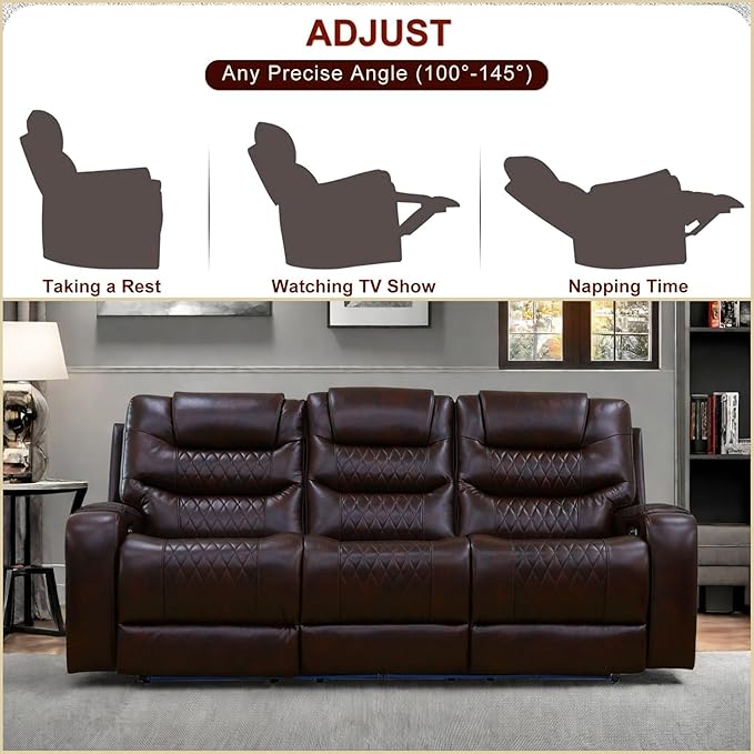 Leather Recliner Sofa Couch, 3-Seater Home Theater Seating Reclining Sofa - Image 5
