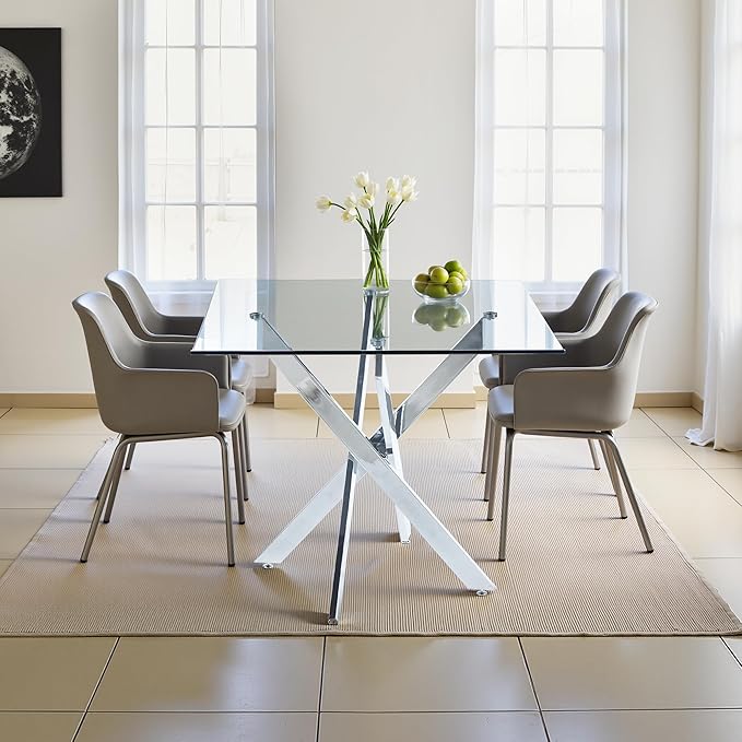 Dining Table for 4 Modern 35.43" Rectangular Glass Dining Table Kitchen & - Image 4