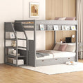 Full Size Wood Bunk Bed with Storage Staircase, Bedside Table, and 3 Drawers by Favfurish
