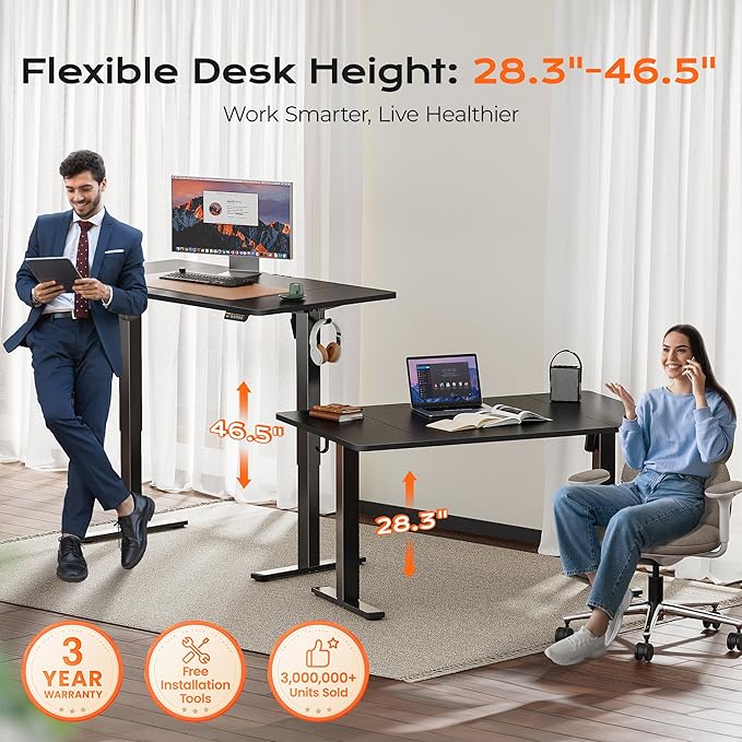 Huuger 55 x 28 Large Electric Standing Desk, Height Adjustable Computer Desk - Image 3