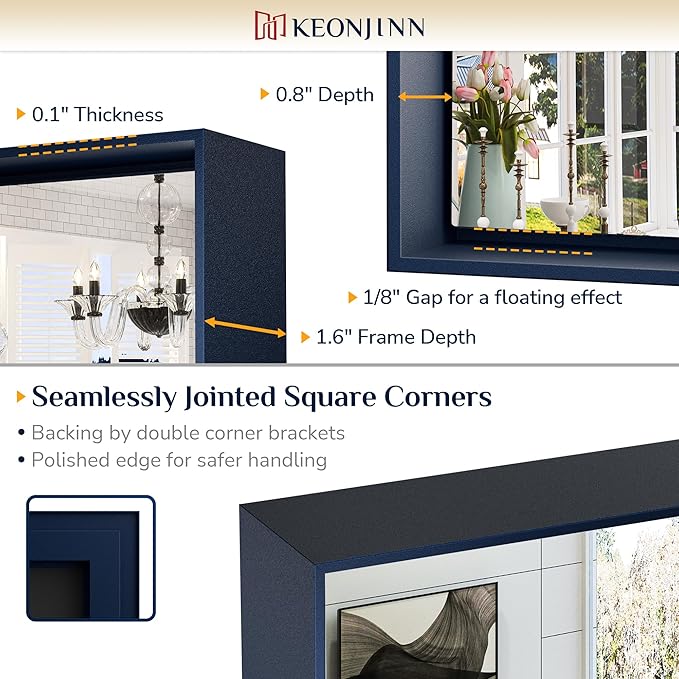 Keonjinn 42 x 36 Inch Blue Framed Mirror Bathroom Vanity Mirror - Image 3