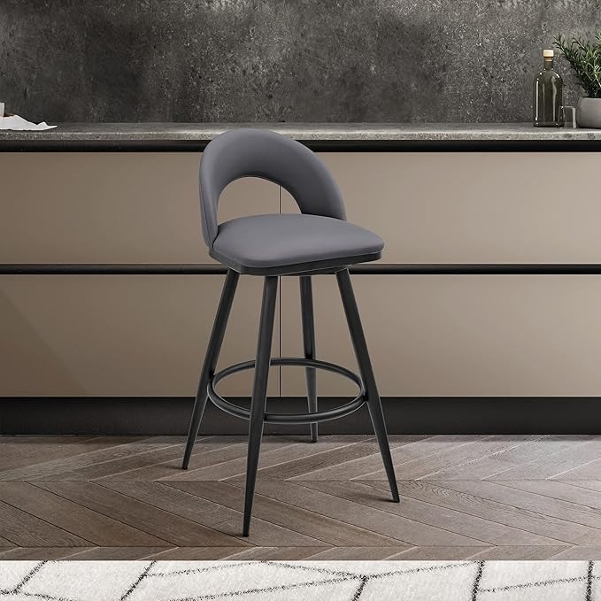 Armen Living Charlotte Swivel Bar Stool in Black Metal - Image 2