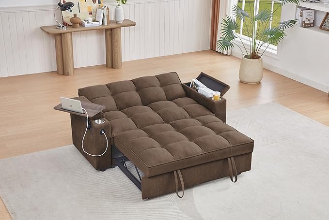 65-inch Multifunctional Loveseat Pull Out Sleeper Sofabed W/Cupholders - Image 4