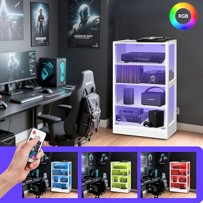 4-Tier Media Cabinet with LED Lighting, Audio/Video Stand Featuring Built-in - Image 6