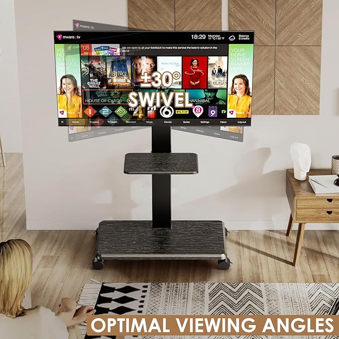 Mobile TV Stand with Wheels, Swivel Rolling TV Stand - Image 2