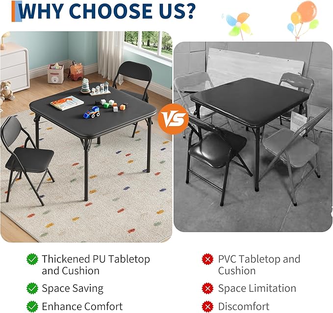 IDEALHOUSE 3 Piece Folding Kids Table and Chairs Set, Children Activity Table - Image 6