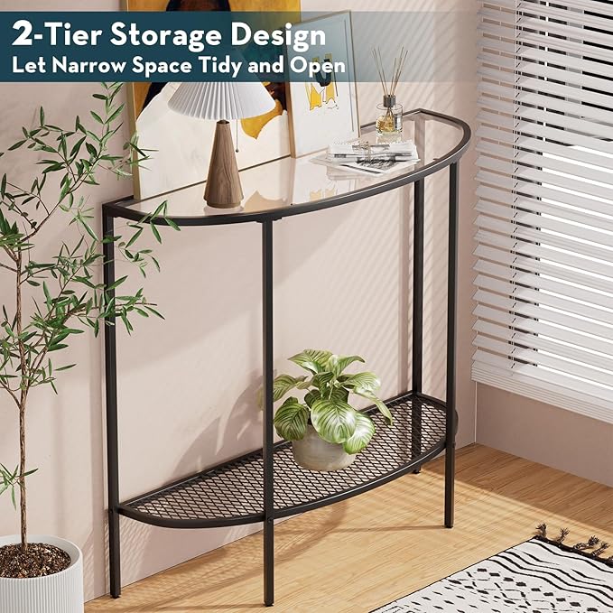 SAYGOER Glass Half Moon Console Table 2 Tier Narrow Entryway Table - Image 5