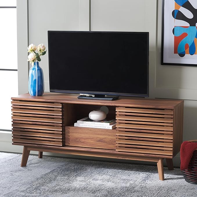 SAFAVIEH ESMA TV Stand for up to 60" Flatscreen – Walnut Brown, Low Sideboard by SAFAVIEH