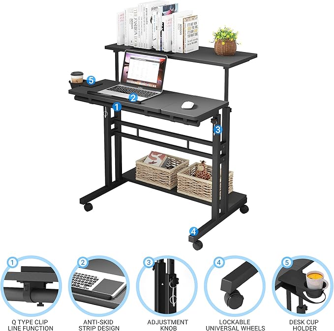 Mobile Standing Desk, Adjustable Rolling Computer Desk - Image 6