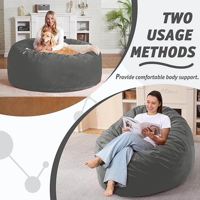 4FT Bean Bag Chair with Ultra Soft Velvet Cover Bean Bag Sofa with Memory Foam - Image 5