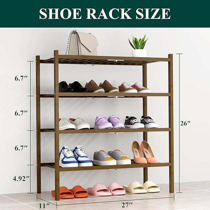 Smiry Shoe Rack, 4 Tier Thick Bamboo Shoe Organizer, Stackable Free Standing - Image 2