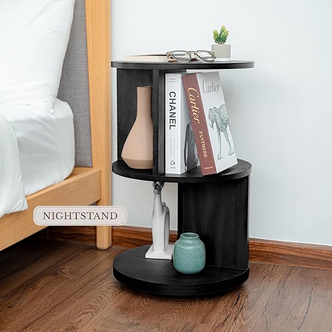 KAYMILY Living Room Side Table, Office Round Bookshelf End Table, Bedroom Mid - Image 4