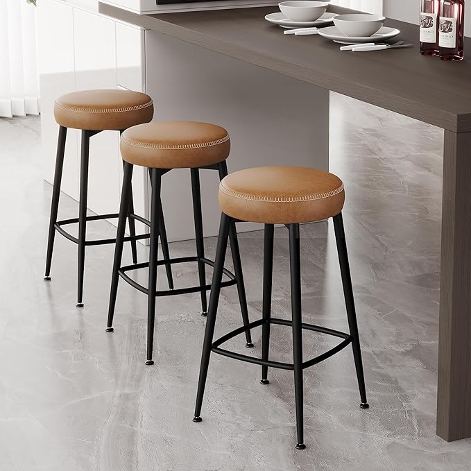 Counter Height Bar Stools, Upholstered Faux Leather Kitchen Counter Stools - Image 9