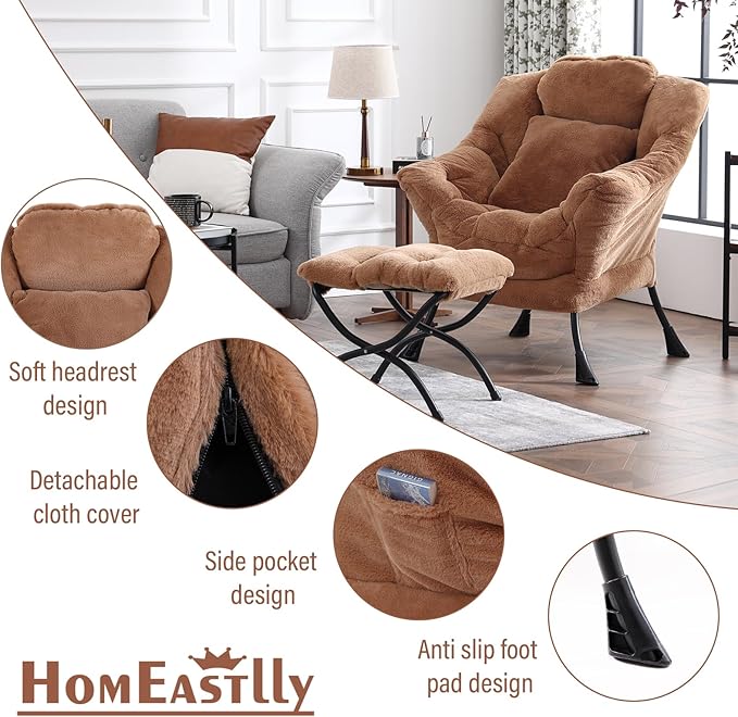 Lazy Chair with Ottoman, Reading Chair with a Pillow, Leisure Sofa Armchair - Image 7