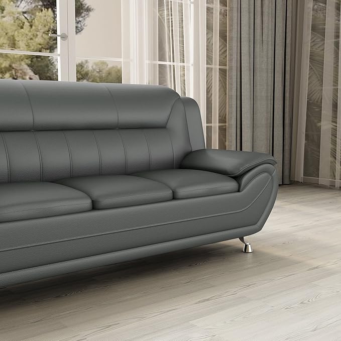 Container Furniture Direct Michael Modern Faux Leather Upholstered Stainless - Image 12
