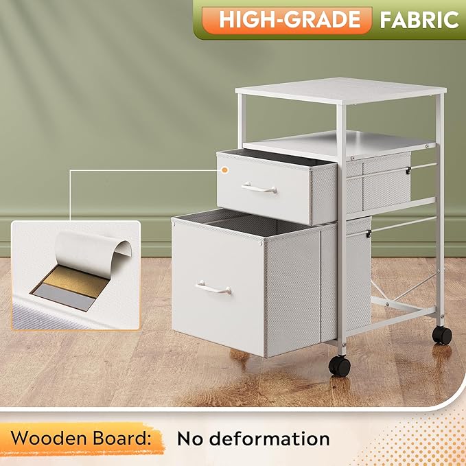 DEVAISE 2 Drawer Fabric Vertical Filing Cabinet, Rolling Printer Stand - Image 6