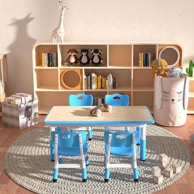 Kids Table and 4 Chairs Set，Height Adjustable Children Table & Chair，Toddlers - Image 7