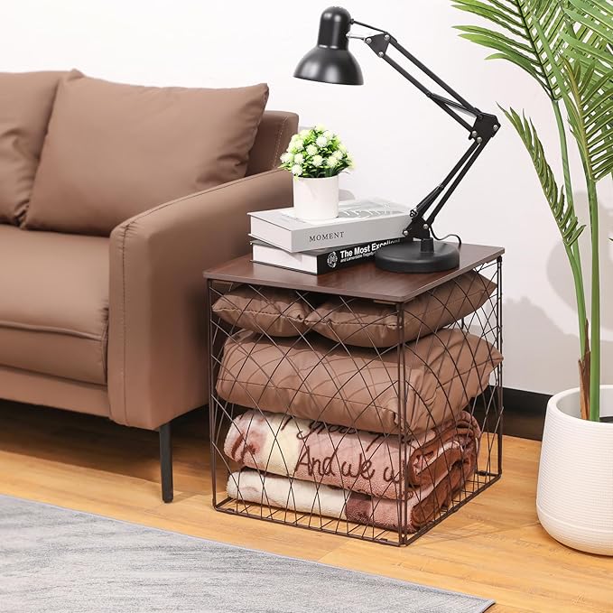 Small Coffee Table Storage, Square End Tables Blanket Basket - Image 7