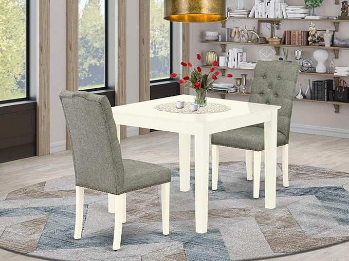 East West Furniture OXEL3-LWH-07 3 Piece Kitchen Table Set - Image 2