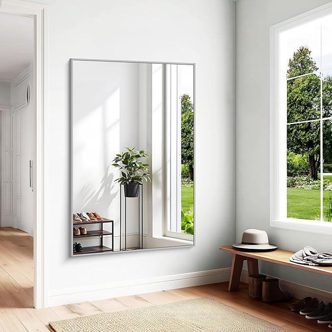 KOCUUY Large Silver Bathroom Mirror, 60x40 inch Rectangular Mirror - Image 4