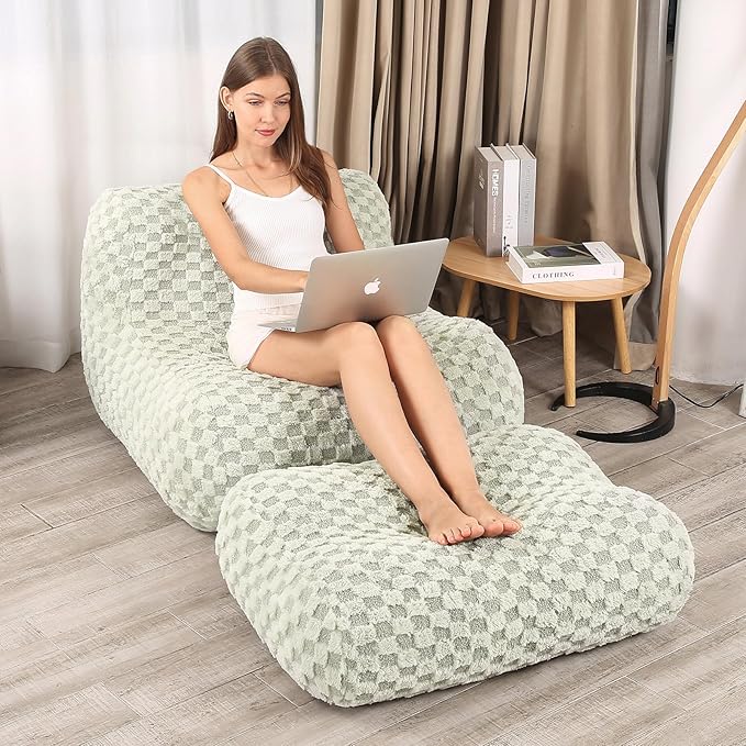 Bean Bag Chair with Footstool, Comfy Reading Sofa Chair by LOVMOC