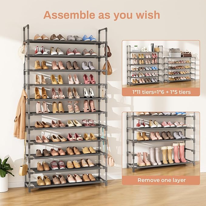 11 Tiers Tall Shoe Rack Holds 55 Pairs of Shoes - Image 5