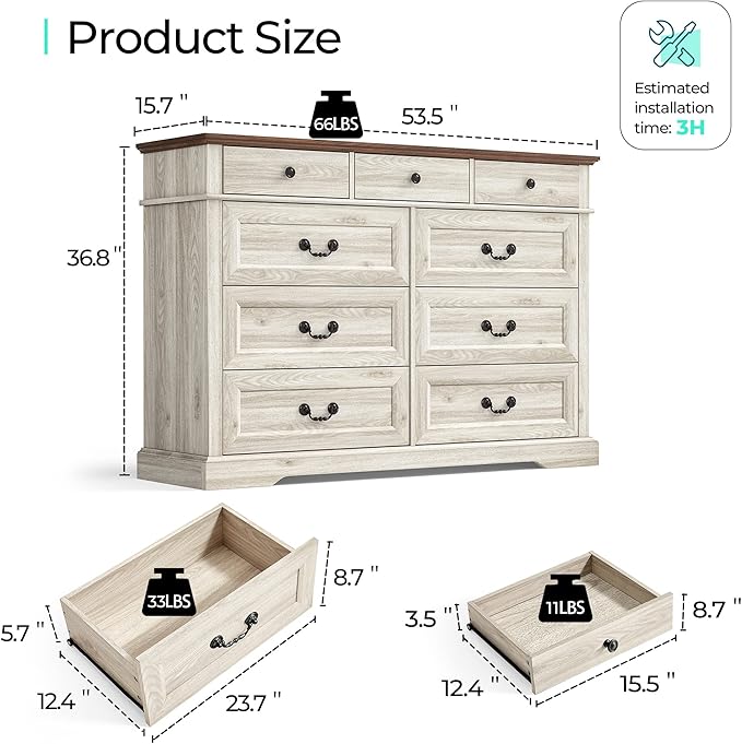 LINSY HOME Farmhouse 9 Drawers Dresser - Image 2