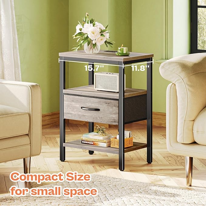 SUPERJARE Nightstand with Charging Station, Bed Side Table with Adjustable - Image 6