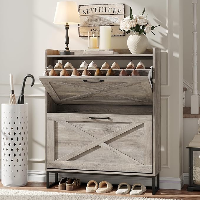 Maupvit Shoe Cabinet with 2 Flip Drawers, Freestanding Shoe Cabinet Organizer by MaupvitFurniture