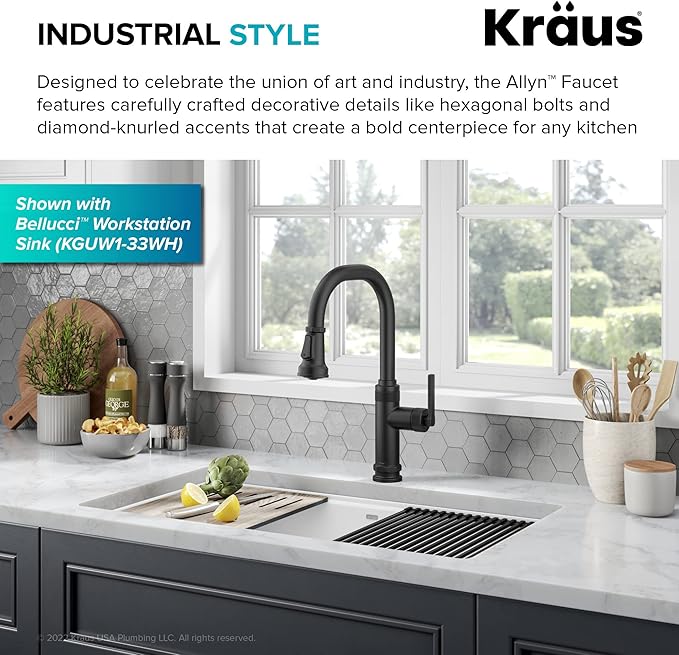KRAUS Allyn Industrial Pull-Down Single Handle Kitchen Faucet in Matte Black - Image 4