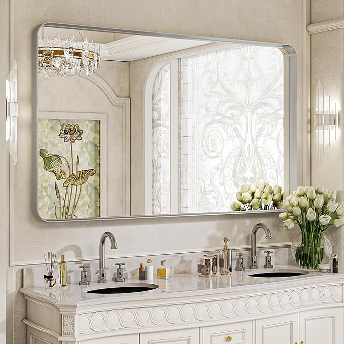 Large Bathroom Mirror 30x56 inch, Gorgeous Deep Frame Wall Vanity Mirror by VooBang