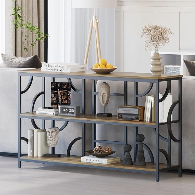 55'' Industrial Sofa Table, 3-Tier Storage Console Table by vividwood