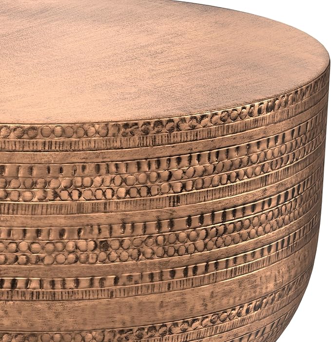 SIMPLIHOME Johnsen 30-inch Wide Metal Drum Coffee Table in Antique Copper - Image 5