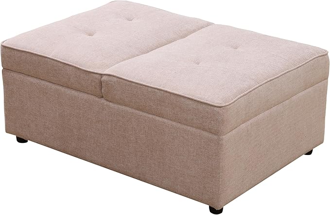 Convertible Ottoman Sofa with Storage, Modern Sackcloth Futon Couch with 2 - Image 8