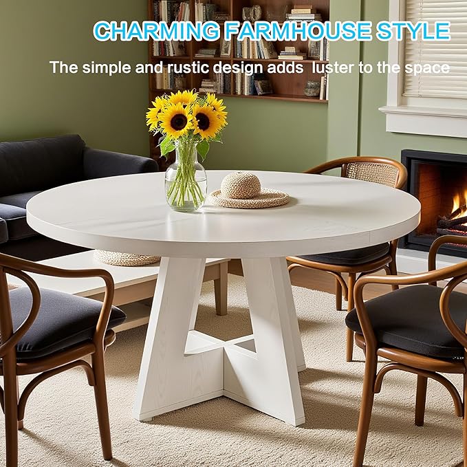 47" Round Dining Table for 4-6, Modern Small Dinner Table Farmhouse Round - Image 3