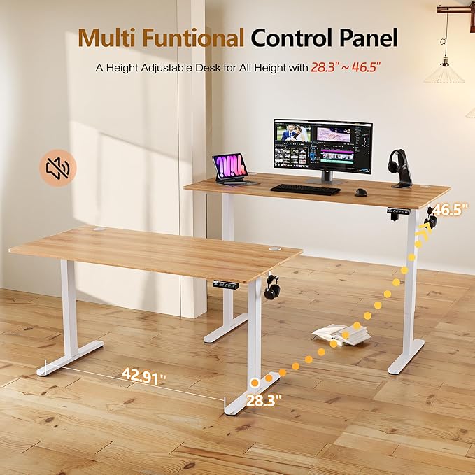 Monomi 55 Inch Large Electric Standing Desk, Height Adjustable Sit Stand Up - Image 3