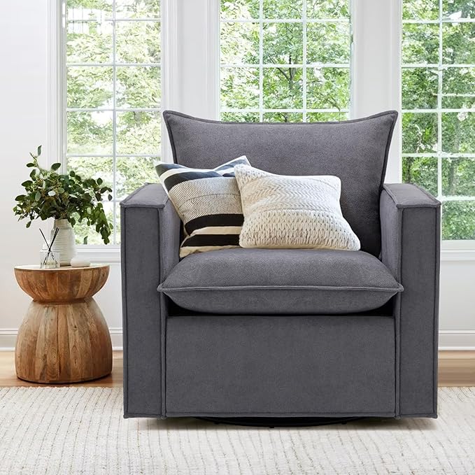 Swivel Accent Chair, 34 Inches Wide Upholstered Arm Chair by COLAMYINC