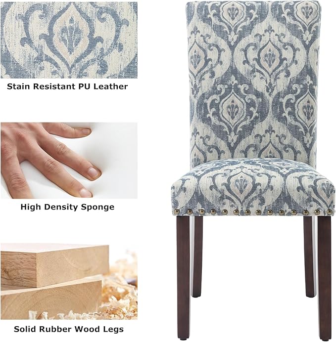 COLAMY Upholstered Parsons Dining Chairs Set of 2, Fabric Dining Room Kitchen - Image 5