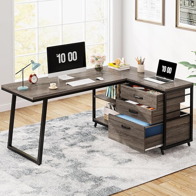 Tribesigns L-Shaped Desk with 3 Drawers, Reversible Corner Home Office Computer by Tribesigns