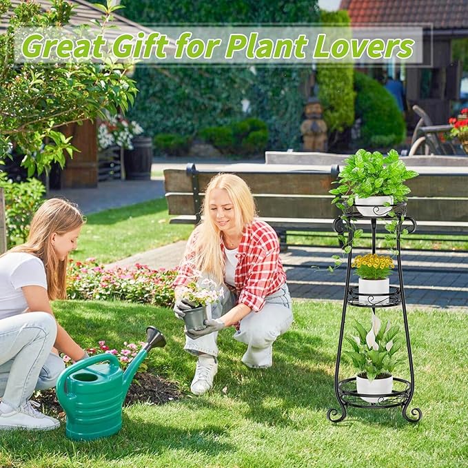 KMOTASUO 3 Tier Metal Plant Stand Indoor, 34 Inch Tall Corner Plant Stands - Image 7