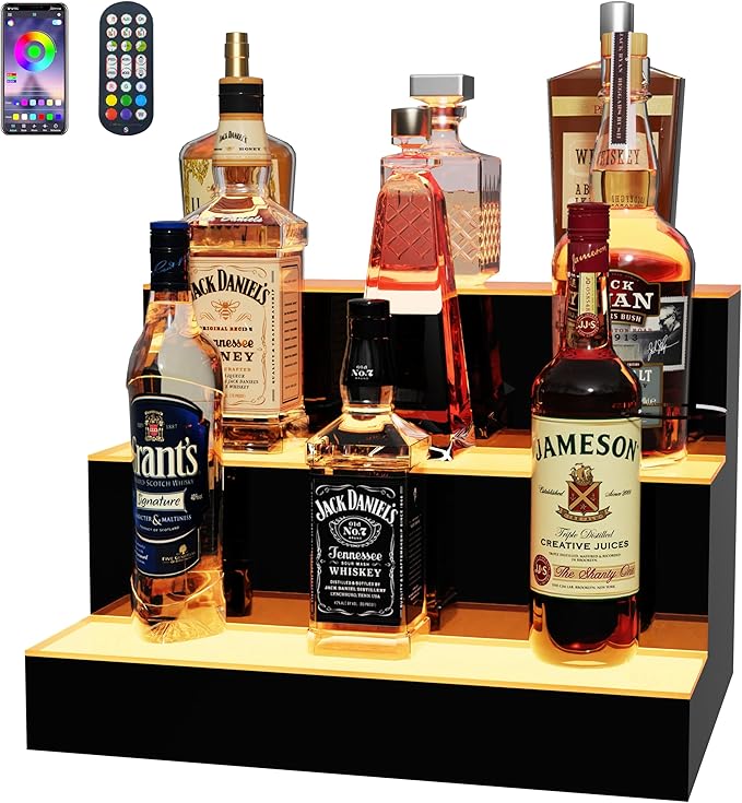 MESAlLUP 16 Inch 3 Tier LED Lighted Liquor Bottle Display Shelf by MESAILUP