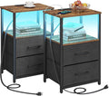 TUTOTAK LED End Table with Charging Station, Nightstand with Cloth Drawer by WelcometotheTUTOTAKHome